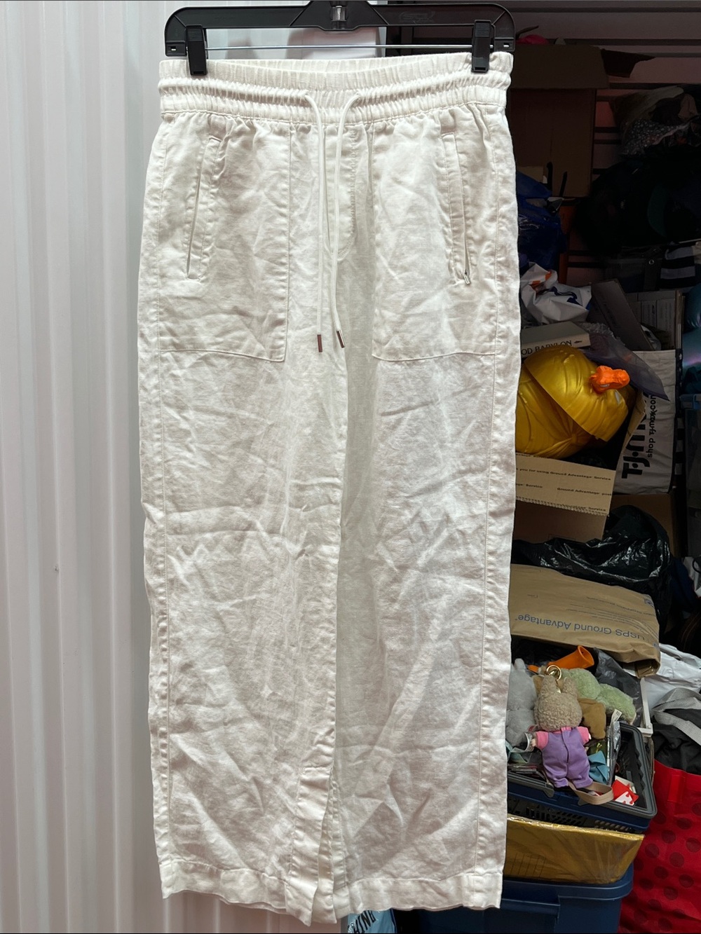 Athleta White Linen-Blend Drawstring Wide-Leg Pants